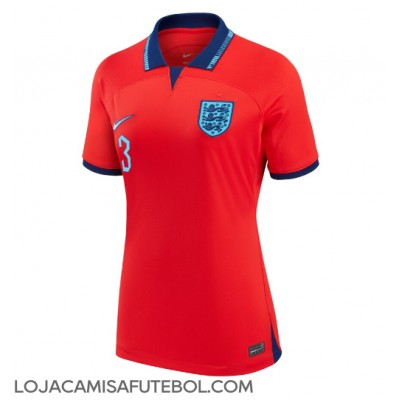 Camisa de Futebol Inglaterra Luke Shaw #3 Equipamento Secundário Mulheres Mundo 2022 Manga Curta